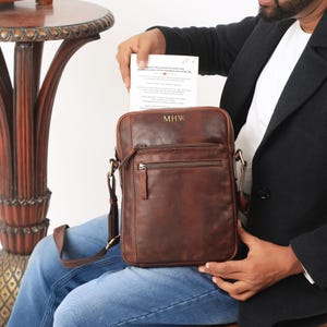 Sac en cuir pour homme Cartable en cuir Sac à bandoulière en cuir Besace en cuir Sac de travail à bandoulière pour homme Idée cadeau de voyage décontractée pour sac de voyage