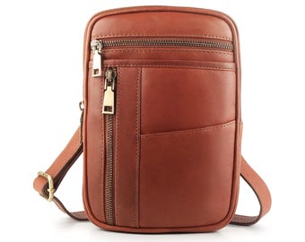 Borsa A Tracolla Uomo In Vera Pelle – Piccola, Nera, Viaggio, Zip, Nuova Con Etichette