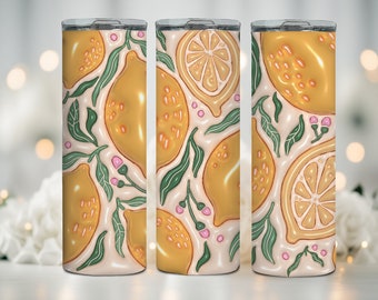 Lemon Sublimation 3d Illusion Puffy Wrap | 20 oz Skinny Tumbler | PNG File | Greenery | Tapered Template | Tumbler Wrap | Flores | Bubble