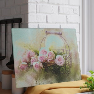 Aquarell BlumenStrauß Glas Schneidebrett - Pastell Glas Schneidebrett - Küchendekor - Florale Drucke - Einweihungsgeschenk - Muttertagsgeschenk