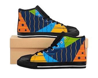 Hoge hoge sneakers met abstracte kunst: canvasschoenen voor heren met geometrische print