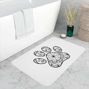 Mandala Dog Paw Print Bath Mat - Elegant Bath Mat - Dog Lover Memory Foam Bath Mat