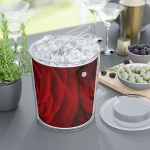 Rose Print Acrylic Ice Bucket with Tongs - 3 QT