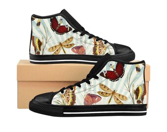 Vintage Butterfly Print High Top Sneakers - Women's Canvas Shoes