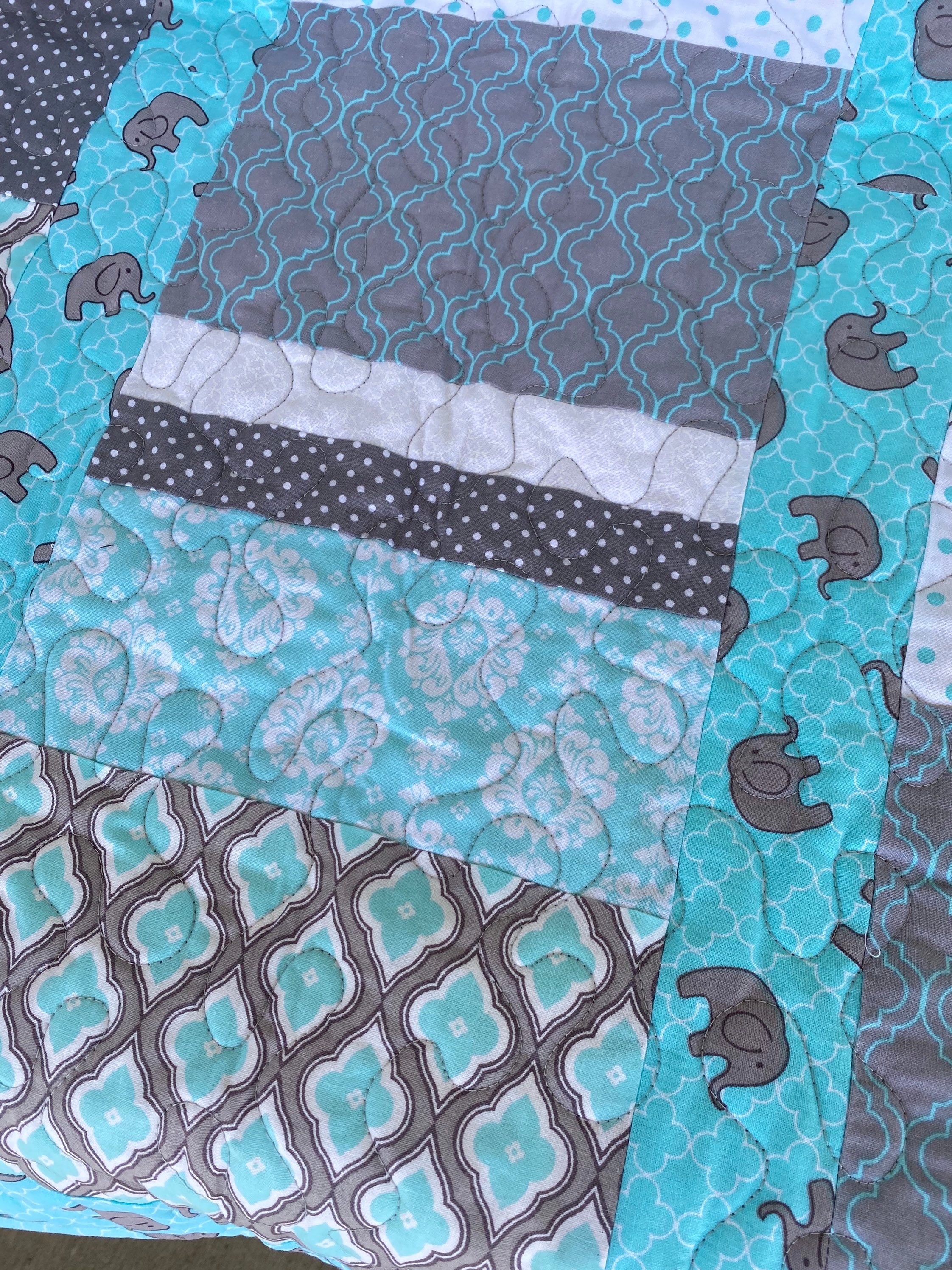 Turquoise Gray and White Baby Quilt Etsy