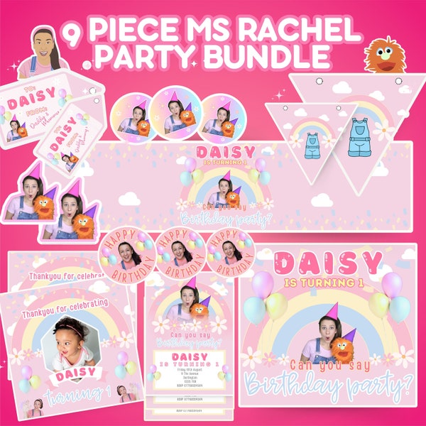 MS RACHEL BIRTHDAY Party bundle, Birthday Banner, Birthday Poster, Pink Party, Party Decor, Decorations, 1st Birthday, Girls Party, Tags