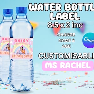 MS RACHEL BIRTHDAY Bottle Sticker, Waterbottle Sticker, Ms Rachel Party, Bottle Sticker, Pdg, Print On Demand, Canva, Ms Rachel Party Decor