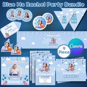 MS RACHEL BIRTHDAY Party bundle, Birthday Banner, Birthday Poster, Blue Party, Party Decor, Decorations, 1st Birthday, Boys Party, Digital