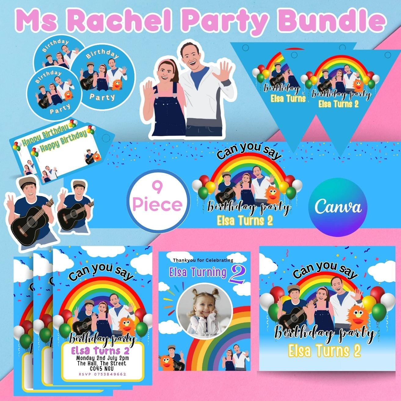 MS RACHEL BIRTHDAY Party Pack, Ms Rachel Party Decorations, Ms Rachel Party Bundle, Ms Rachel Party, Ms Rachel Birthday,Digital Download