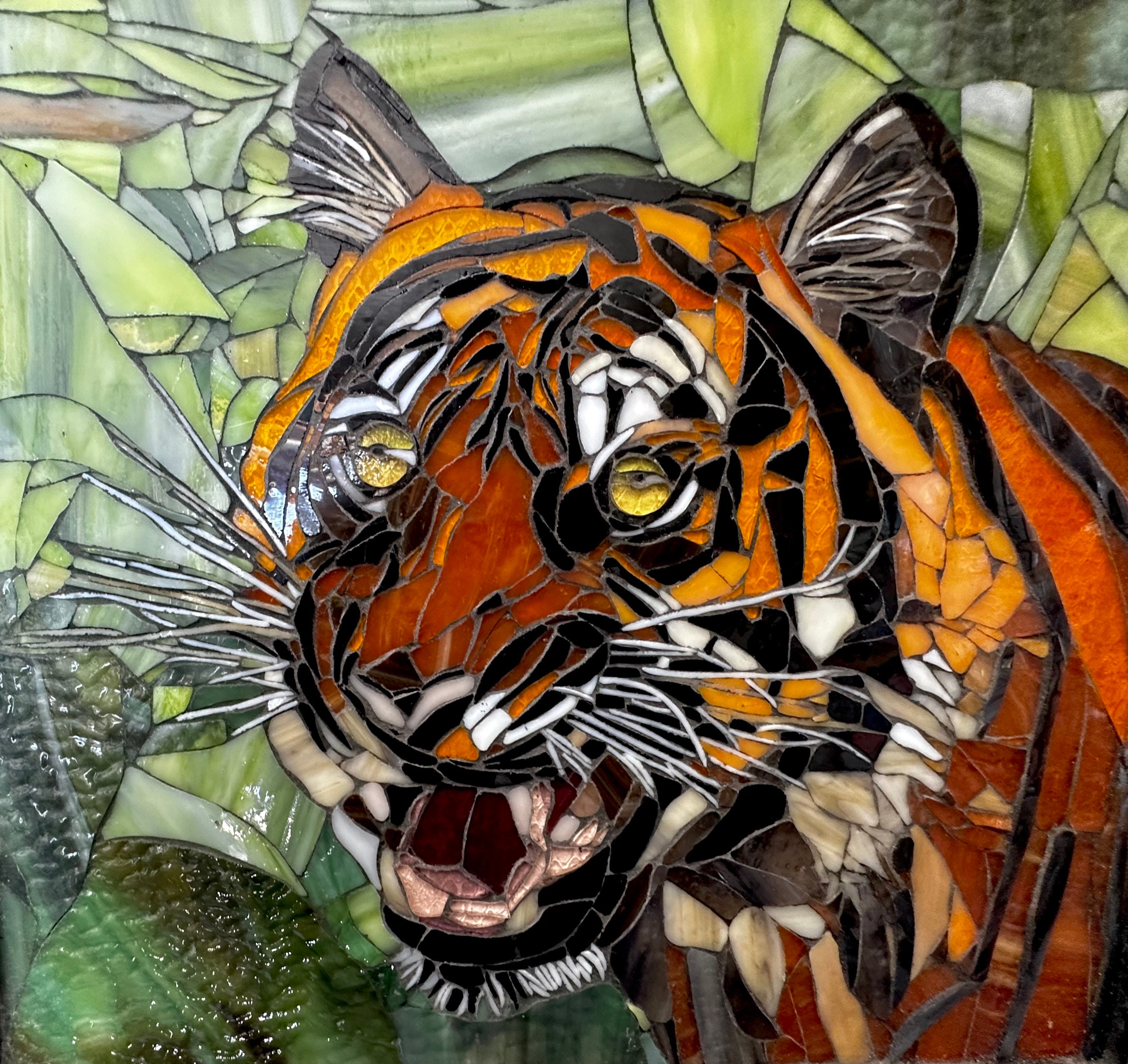 Tiger Design Mosaic Marble Stone Art Home Decor