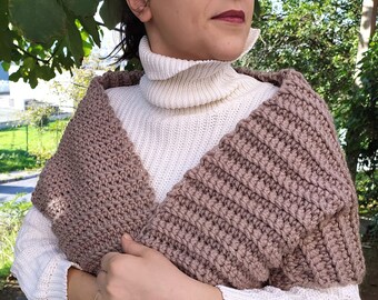 hand knit scarf oversize scarf draped hand knitted women's , shawl, neck collar, gift for her. tight knit. draped and stylish look