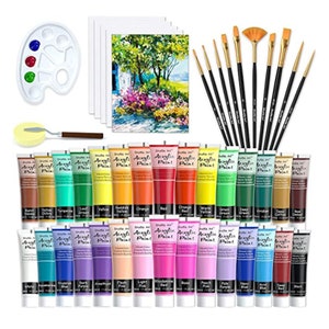 48 Pack Acrylic Paint Set | Complete Paint Set for Kids, Adults | Painting on Canvas Rocks Wood Ceramic | 30 Colors Of Acrylic Paint