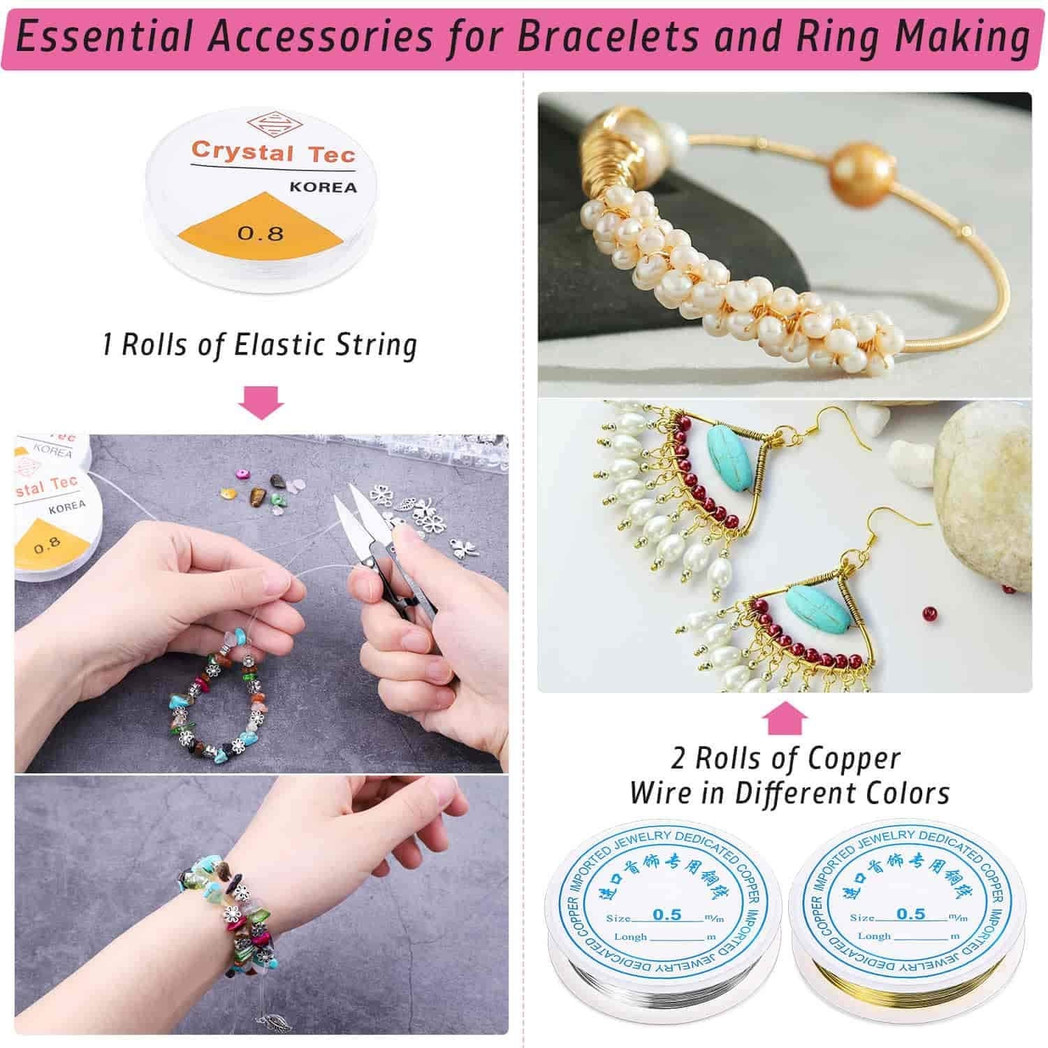 Bracelet Making Kit Crystal Gemstone Kit for Rings, Earrings Craft