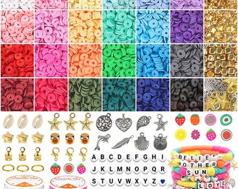 Bracelet Making Kit, Flat Polymer Clay Beads with Letter Accents. Perfect for Jewelry Making. DIY Bracelet & Necklace Kit. Crafting Supplies