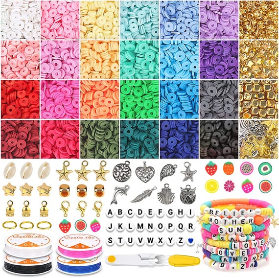 Bracelet Making Kit, Flat Polymer Clay Beads With Letter Accents. Perfect  for Jewelry Making. DIY Bracelet & Necklace Kit. Crafting Supplies 