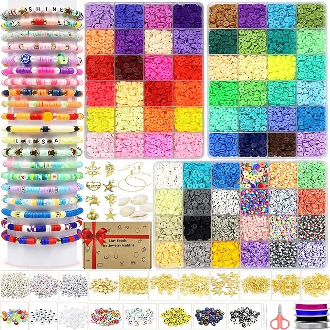 18000pcs Clay Beads Bracelet Making Kit,64 Colors Flat Polymer 