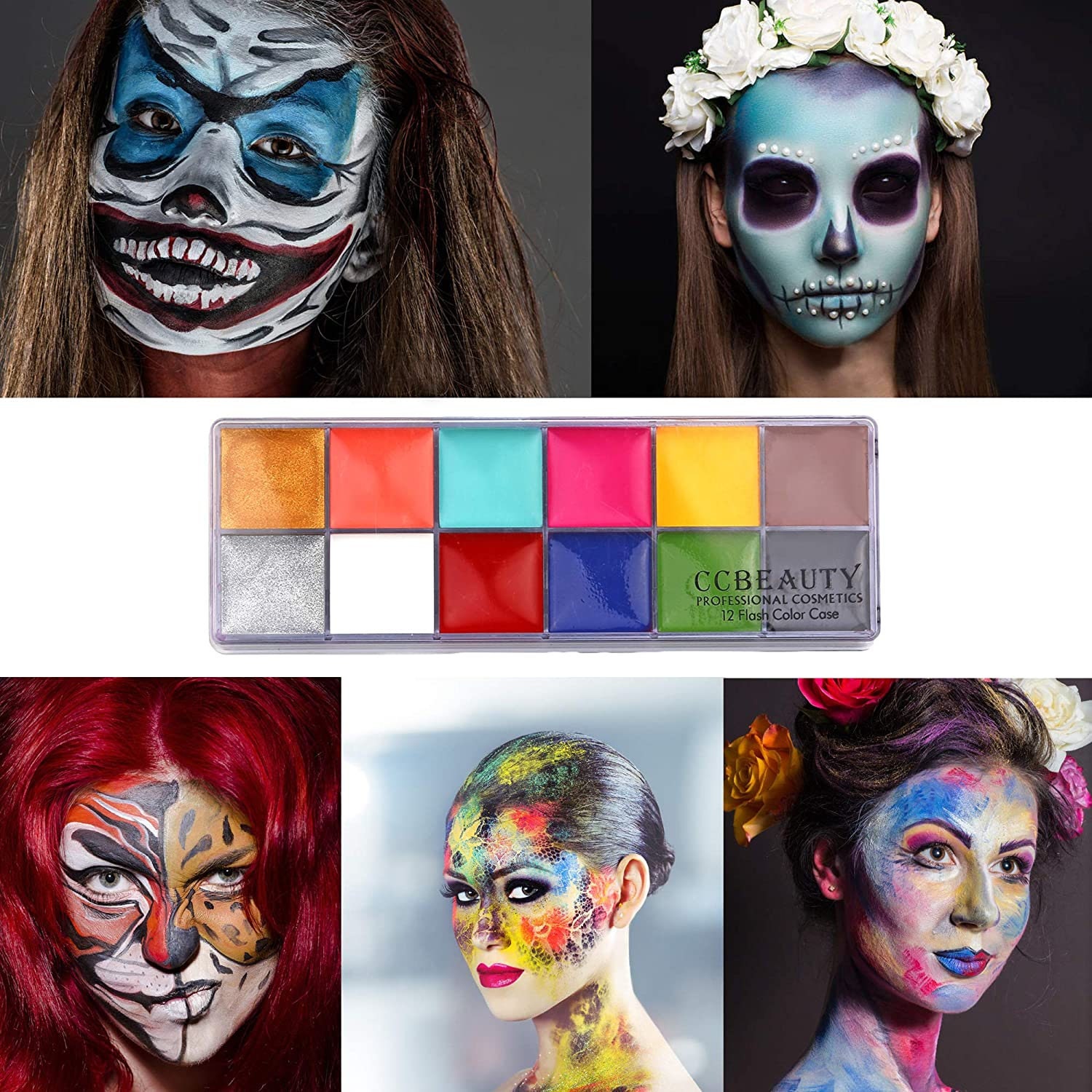 CCbeauty Professional Face Body Paint Oil 12 Colors Halloween Art Party Fancy  Makeup Palette Set with