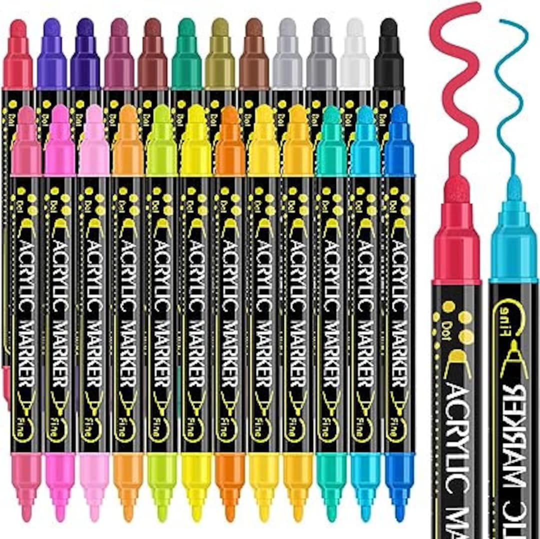 Chalkola 40 Acrylic Paint Pens Fine Tip for Rock Painting, Canvas, Ceramic, Glass, Fabric, Metal - Acrylic Paint Markers for Wood & Plastic - 40