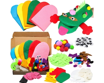 Hand Puppet Making Kit for Kids |  DIY Make Your Own Puppets, | Pompoms Wiggle Googly Eyes, Sock Puppet | Party Supplies for Girls and Boys