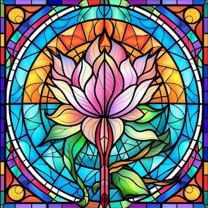 Stain Glass Colorful Lotus Flower Diamond Painting Arts and crafts Kit - 50x50