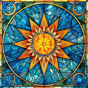 Stained Glass Sun Diamond Painting Kit: Celestial Art (50x50 cm)