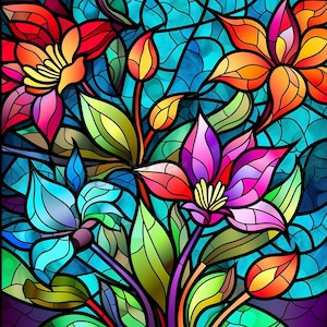 Floral Splendor Diamond Painting Kit: Create Your Own Stained Glass Garden 50cm 𝕏 40cm