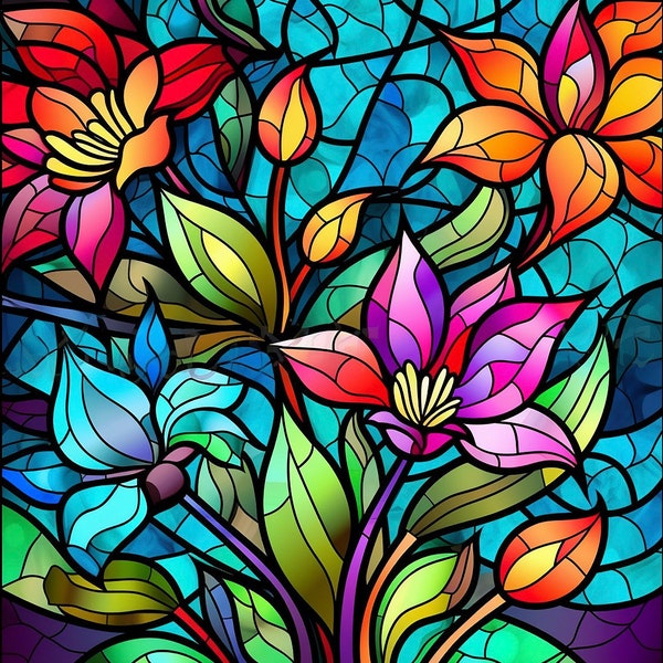 Floral Splendor Diamond Painting Kit: Create Your Own Stained Glass Garden 50cm 𝕏 40cm