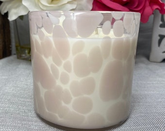 Large Highly Scented Soy Candle, Tortoiseshell, Animal Leopard Print Luxury Handblown Glass