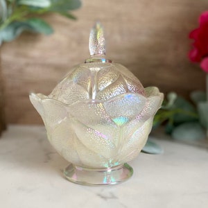 Vintage L.E. Smith No. 4734 Covered Candy Dish, Crystal Lustre
