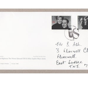 ŚLUB Księcia Edwarda i Sophie Rhys-Jones 1999 GB Koperta pierwszego dnia WINDSOR stempel pocztowy w komplecie z wkładką