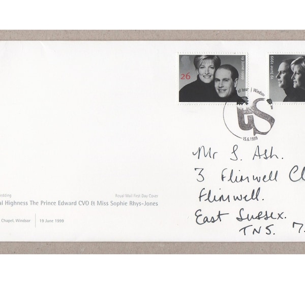 Prince Edward and Sophie Rhys-Jones WEDDING 1999   GB First Day Cover WINDSOR postmark  complete with insert card