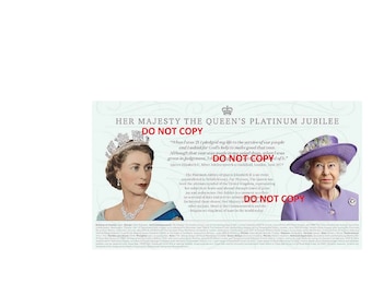 Recuerdos del Jubileo de Platino de la Reina Isabel II - tarjeta de marcadores adjunta por un sobre especial