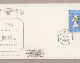 Queen Elizabeth II vintage memorabilia  : 1978  Queen Elizabeth II Coronation 25th Anniversary  First Day Cover with insert by GUERNSEY 1978