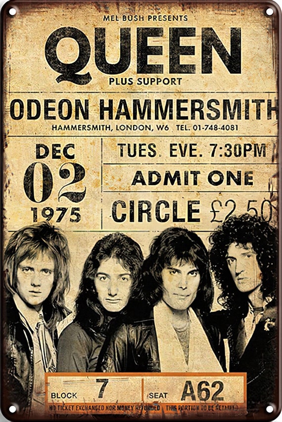 Queen Freddie Mercury Metal Poster Hammersmith Odeon 2 Etsy