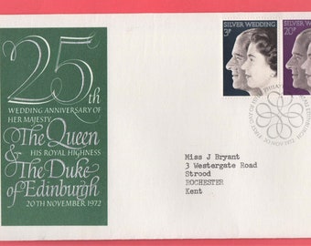 Queen Elizabeth II memorabilia -  Queen Elizabeth-25th Wedding Anniversary  GB  Postal Cover from 1972