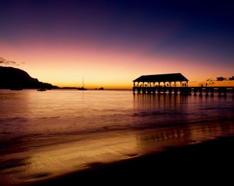 Kauai Hawaii Sunset Beach Print: Hanalei Bay Pier Fotografie (digitaler Download)