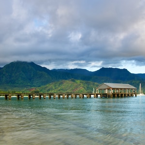 Hanalei Bay Pier Sunrise Photograph Image Wall Art Kauai Hawaii DIGITAL DOWNLOAD 3:5 Format