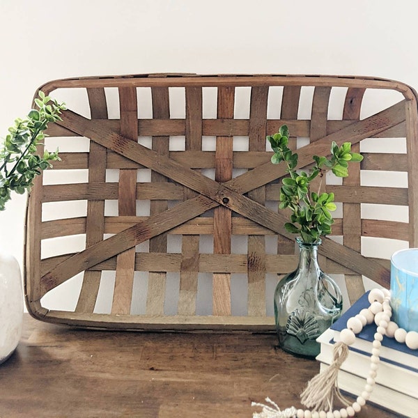 Large Rectangle Vintage/Farmhouse/ Rustic Style Tobacco Baskets wall decor/ Storage - Set of 2