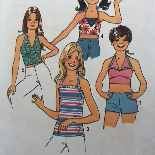 Vintage 1976 Simplicity Pattern 7510 Girls Halter Tops -Size 8 Girls