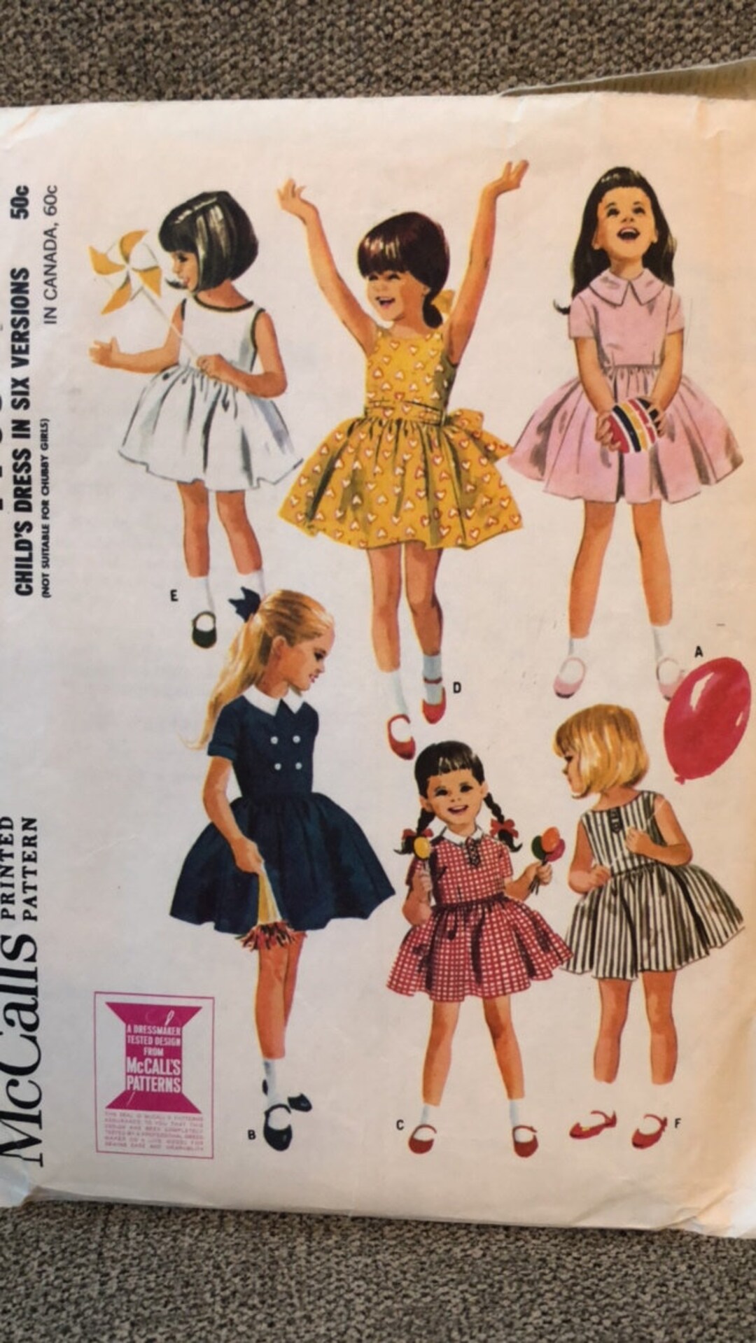 Vintage 1965 Mccall's Pattern 7708 Childs Dress in Six Versions not for
