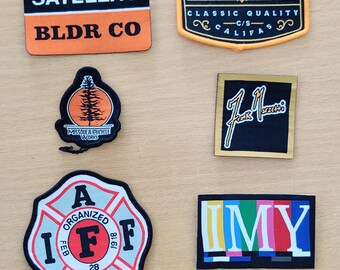 Customized Woven Patches, Woven Damask High Density patches, along with Iron On Backing if needed