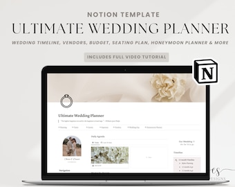 Wedding Planner Notion Template, Notion Wedding Timeline Calendar, Wedding Vendors, Digital Wedding Planner, Wedding Budget Template