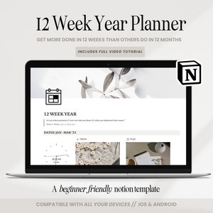 12 Week Year Notion Planner 3 Month Goals Aesthetic Notion Dashboard Vision Board Notion Template Manifestation Simple Notion Goals Planner image 1