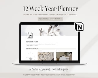 12 Week Year Notion Planner 3 Month Goals Aesthetic Notion Dashboard Vision Board Notion Template Manifestation Simple Notion Goals Planner