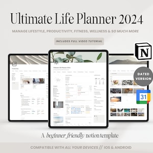 2024 Notion Life Planner Template, All In One Notion Dashboard, That Girl Aesthetic Notion Template, Minimal Personal Planner, ADHD Notion