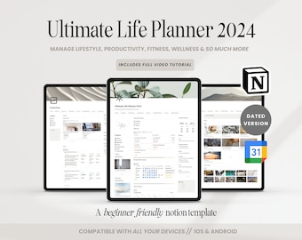 2024 Notion Life Planner Template, All In One Notion Dashboard, That Girl Aesthetic Notion Template, Minimal Personal Planner, ADHD Notion