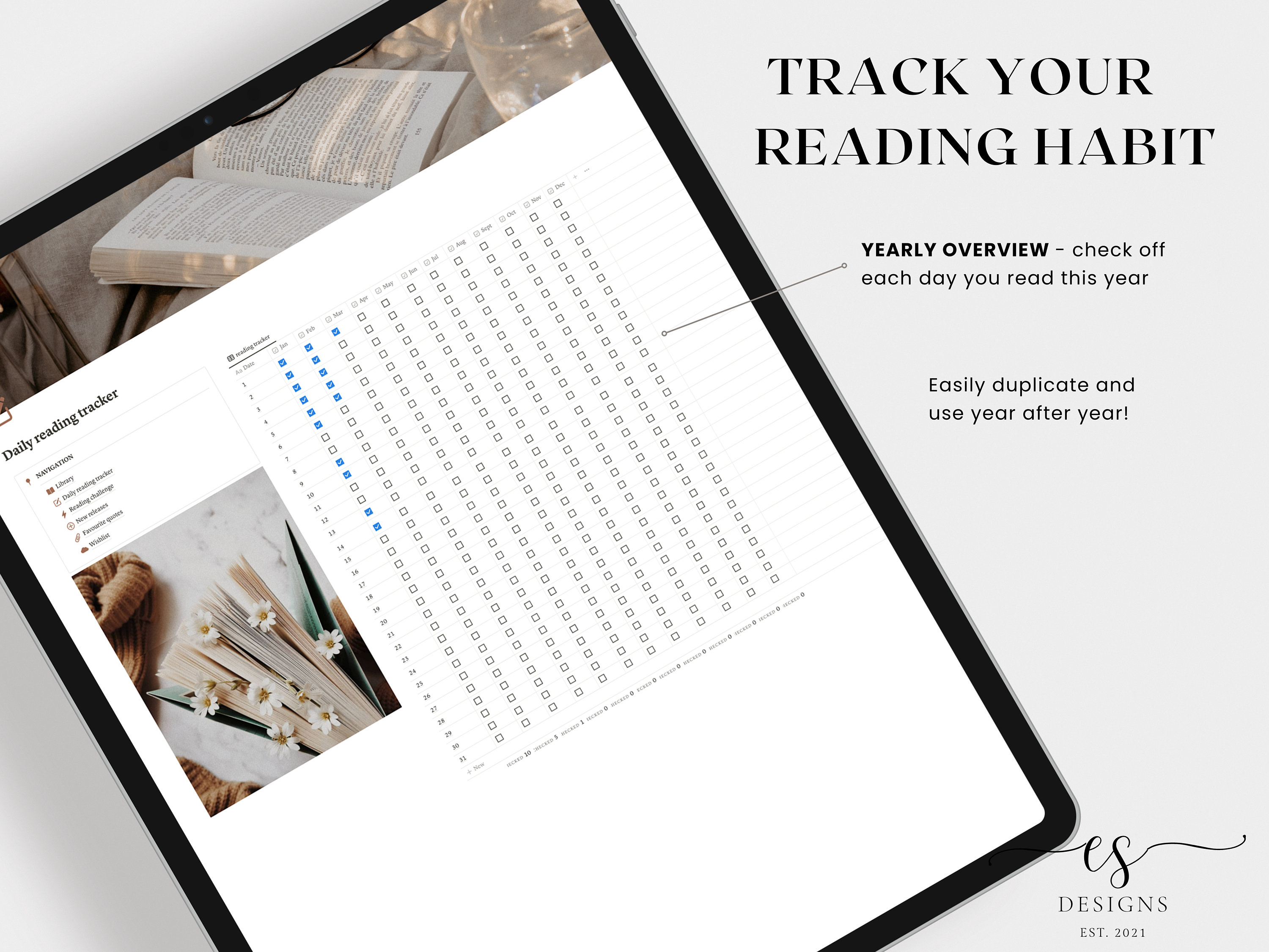 Modèle de journal de lecture de notion, planificateur de lecture de