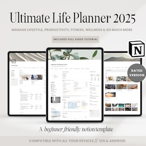 2025 Notion Life Planner Template, All In One Notion Dashboard, That Girl Aesthetic Notion Template, Minimal Personal Planner, ADHD Notion