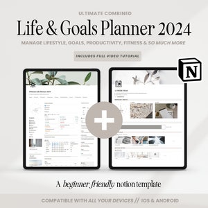 2024 Notion Life and Goals Planner Template, 12 Week Year Planner, All In One Notion Dashboard, 3 Month Goals, ADHD Notion Dashboard