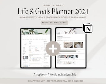 2024 Notion Life and Goals Planner Template, 12 Week Year Planner, All In One Notion Dashboard, 3 Month Goals, ADHD Notion Dashboard